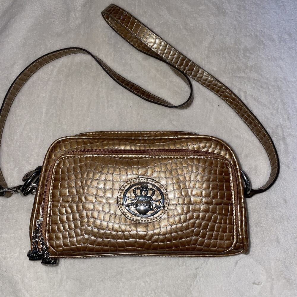 Vintage Y2K KATHY VAN ZEELAND Brown Shiny Crossbody Bag NEW WITHOUT TAGS